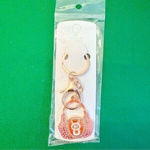 NWT Mint Pink & Orange Rhinestone Purse Keychain or Bag Charm